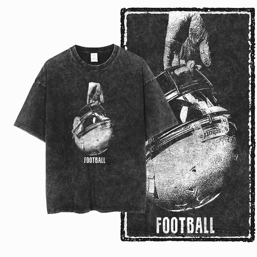 American Football Theme Vintage Graphic Printed Big Size Black Cotton Unisexs Retro TShirt G