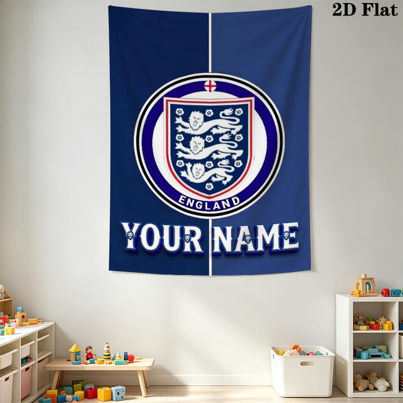 Custom Name England Soccer Wall Tapestry Aesthetic Wall Hanging Printed Fabric Blanket Decorative Tapestries for Bedroom Living Room Home Decor