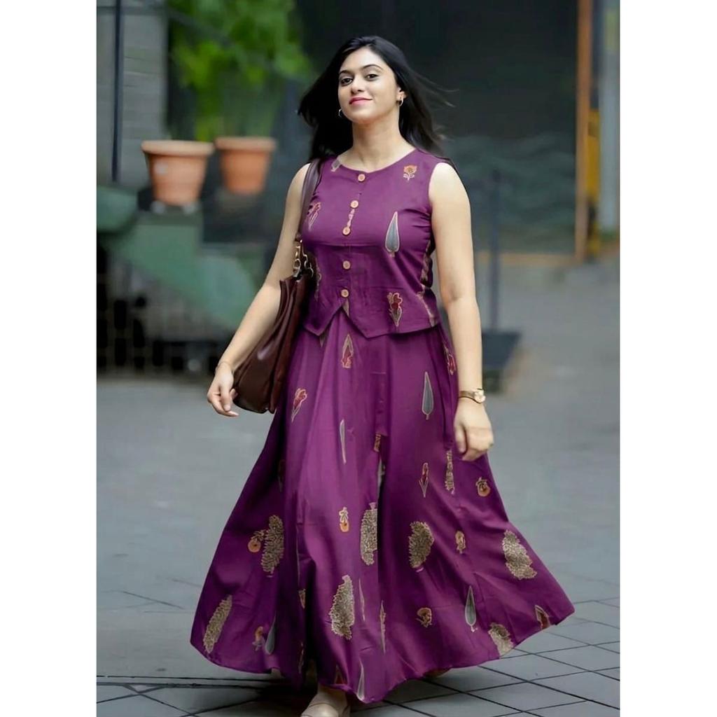 Women's Printed Cotton Top with Skirt Set Indian Bollywood Casual Wear Kurti Set