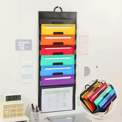 Wall-Mounted Rainbow Accordion File Folder Office Document Bag 6-pocket Hanging Folder Multi-color Hanging File Organizer Multi-layer Classification