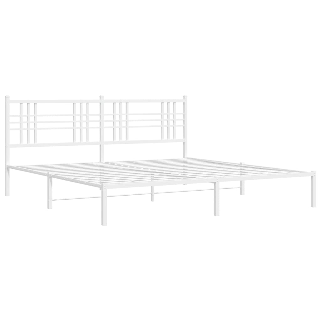 Metal Bed Frame with Headboard White 193 x 203 cm