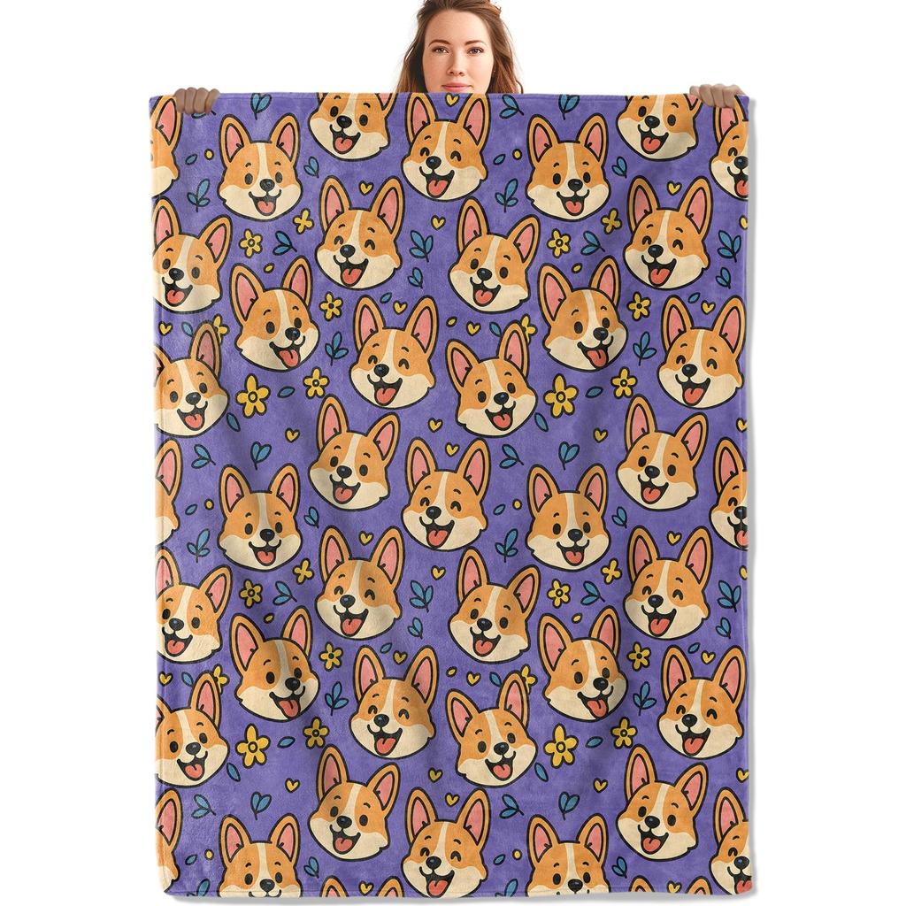 Cute Pet Corgi Dog Throw Blanket Fuzzy Soft Cozy Warm Lightweight Plush Fleece Flannel Blanket for Couch Bed Sofa Home Decor