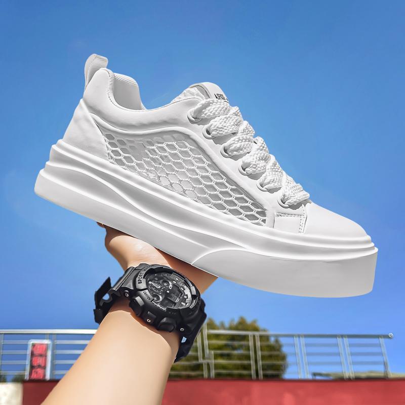 

Little white shoes men s new summer mesh yarn breathable thick sole heightening versatile sports and leisure shoes single shoes 39
