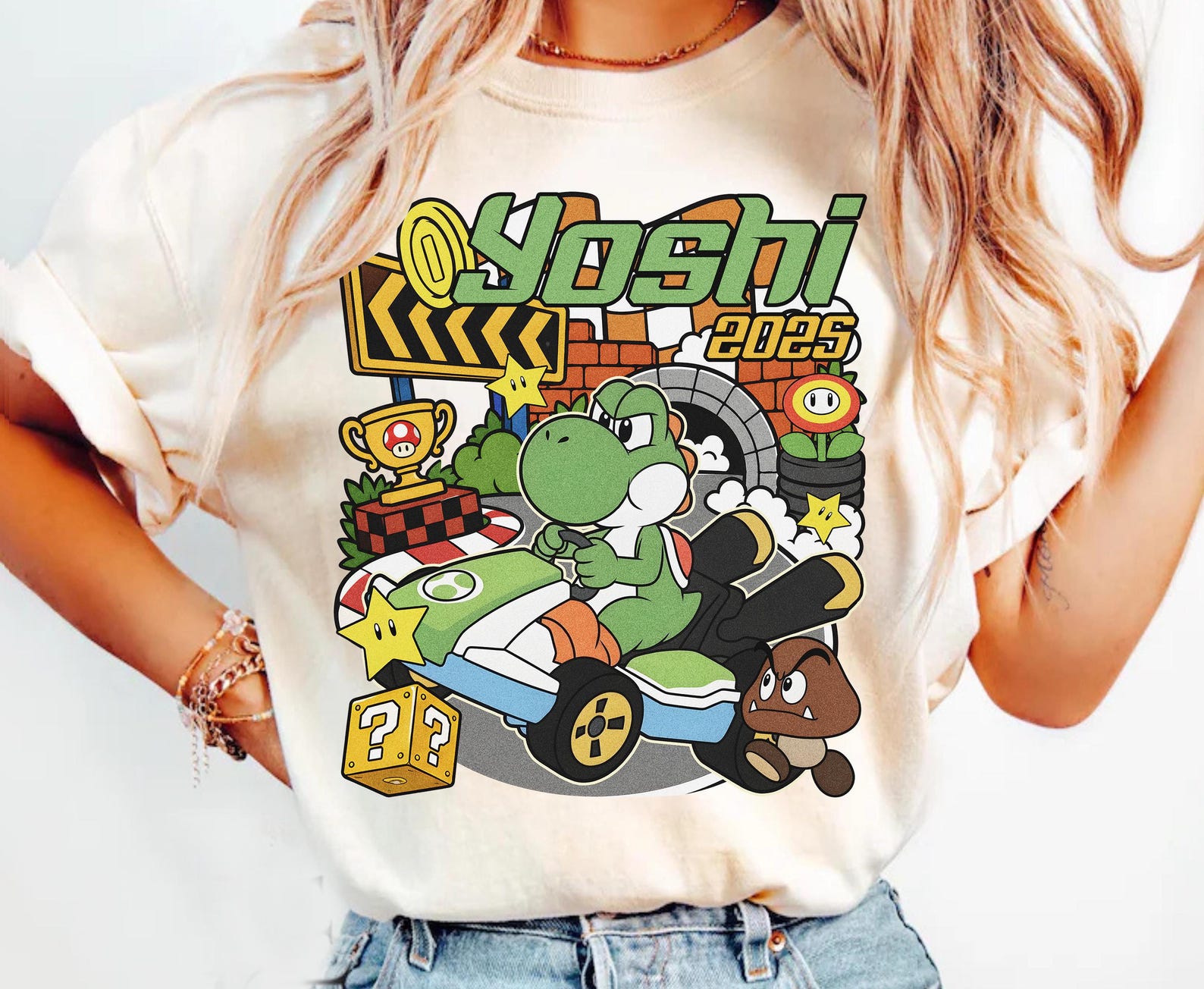 Yoshi Shirt, Retro Nintendo T-Shirt, Vintage Mario Kart Tee, Super Mario Dinosaur Graphic Shirt, Universal Studios Trip Outfit 3XL