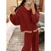 Korean Palace Red Polka Dot Floral Lace Collar Long Sleeve Pajama Set