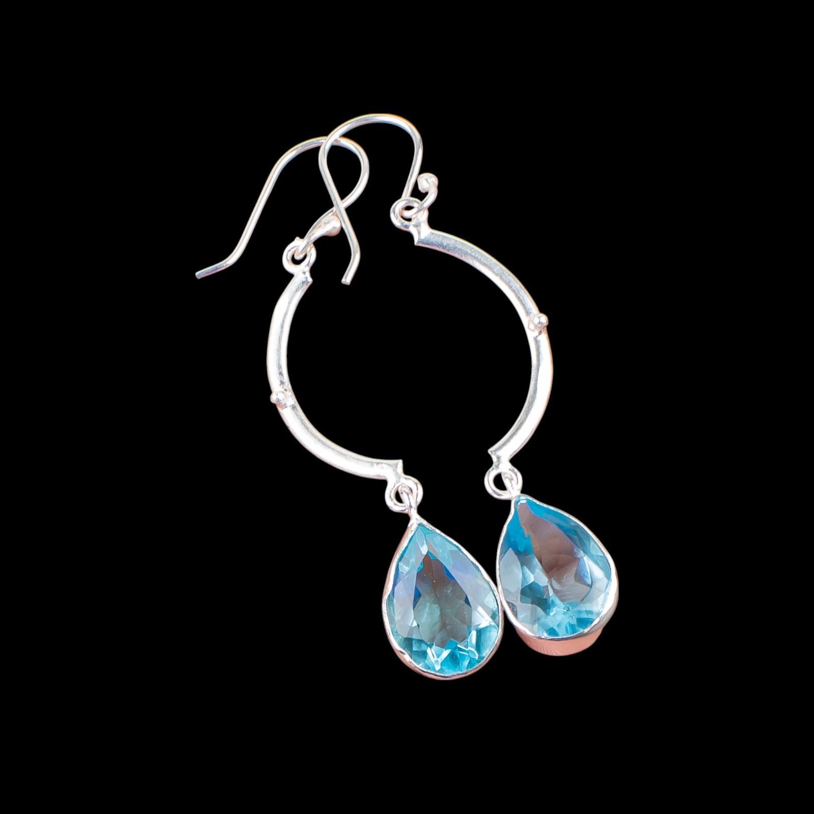 

Sky Blue Topaz Gemstone 925 Sterling Silver Jewelry Handcrafted Earrings 2.60 EE-43-2