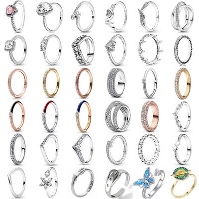 925 Sterling Silver Pläterad Ring Upphöjt Rött Hjärta Med Färgglada Kristallringar För Kvinnor Alla Hjärtans Födelsedagspresent DIY Smycken