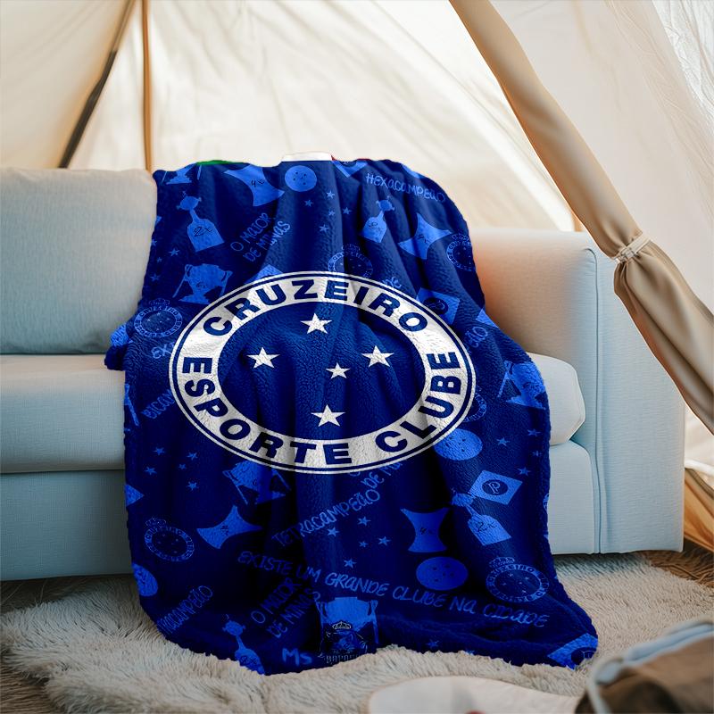 1PC Cruzeiro Esporte Clube Crest Printed Soft Flannel Blanket Throw for Adult Bedroom Living Room Sofa Camping Travel Fan gifts Christmas Gifts