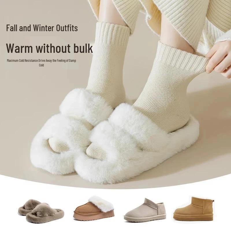 8 Pairs Women's Thick Cotton Mid-Calf Socks - Warm, Thermal, Over-the-Knee Fleece Socks for Summer