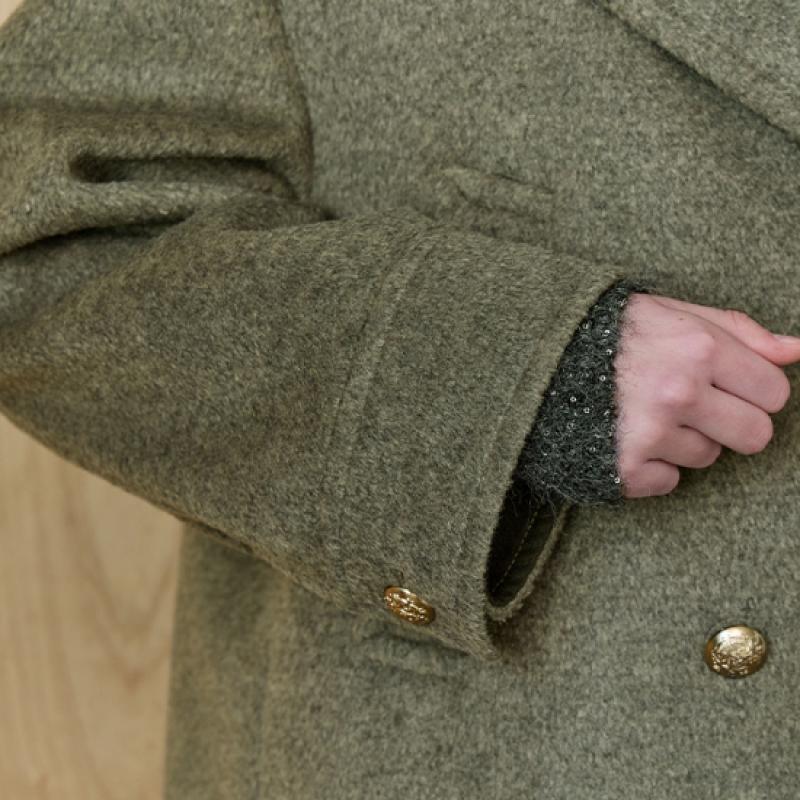 Maxza Wide Collar Bijo Decoration Double Half Coat Khaki 