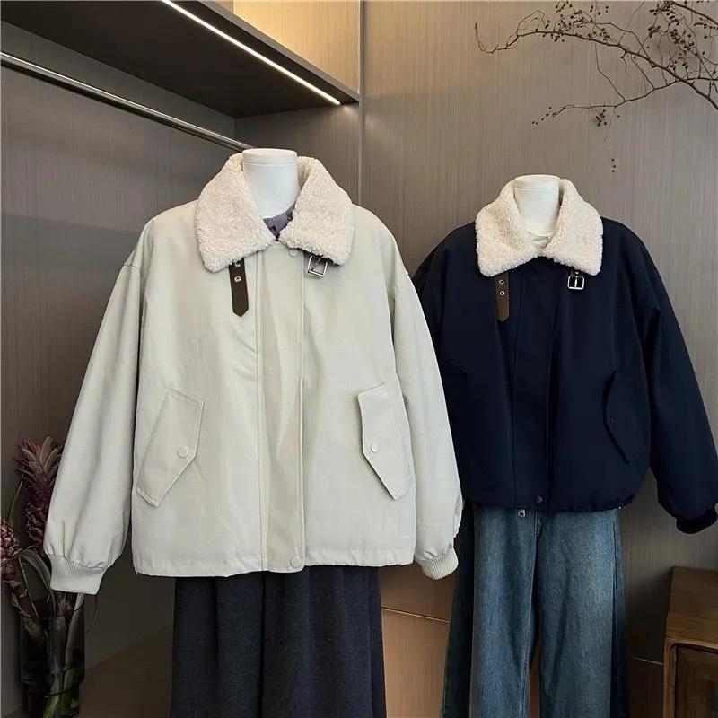 Jassen voor Dames Winter Katoenen Jas Verdikte Fluwelen Windjack Los Casual Bontkraag Jas Top