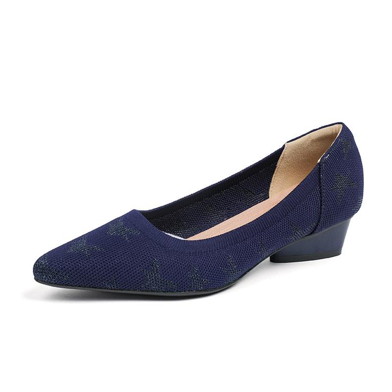 Pointed Toe Shallow Mouth Fabric Flat Bottom Women's Leopard Knitted Soft Bottom Large Shoes Size 34-43