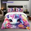 Unicorn Art Portrait Bedding, Duvet Cover, Pillowcase, Home Decoration, Birthday Gift (1 * Duvet Cover+2 * Pillowcase, Coreless)
