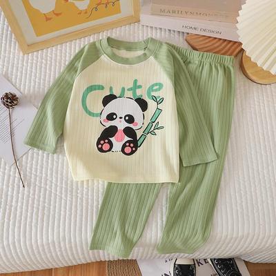 2023 Autumn Kids' Jacquard Cotton Long-Sleeve Pajama Set: Boys' and Girls' Underwear & Home Wear