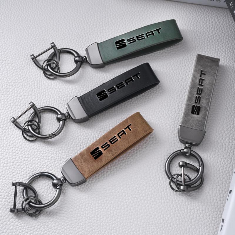 Metal Vintage Leather Car Styling Keychain Key Ring For Seat Leon 5F Mk3 Ibiza 6J Tarraco Arona Ateca Alhambra Auto Accessories