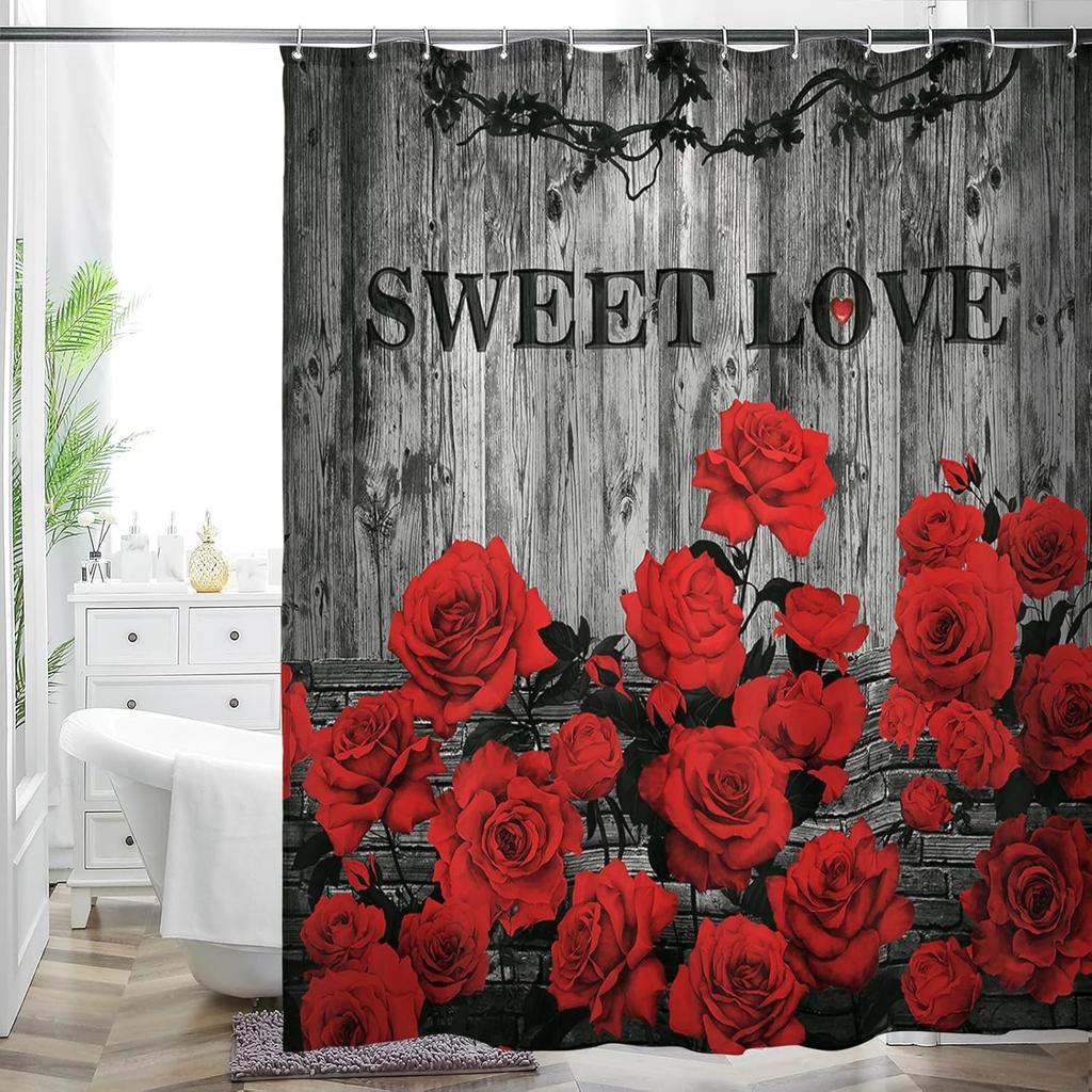 Cottage Floral Shower Curtain - Pink/Lavender Butterfly Design, Waterproof Washable Fabric, with Hooks, Modern Farmhouse Decor