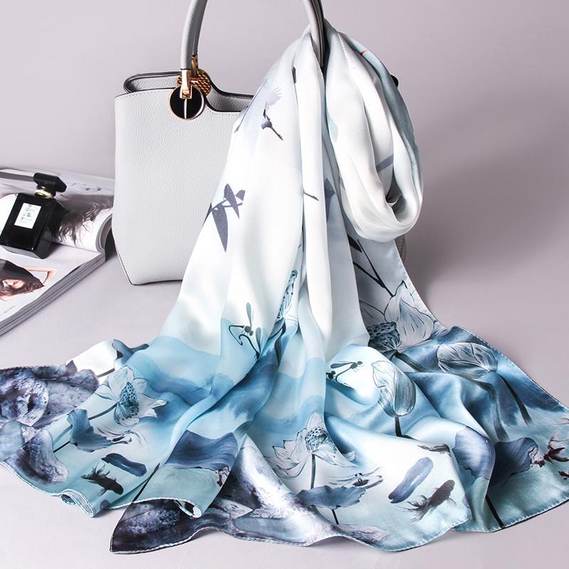 100% Silk Long Scarf Women Hangzhou Natural Silk Scarves Shawl Wraps Bufanda Headscarf Foulard Femme Print Silk Neck Scarf