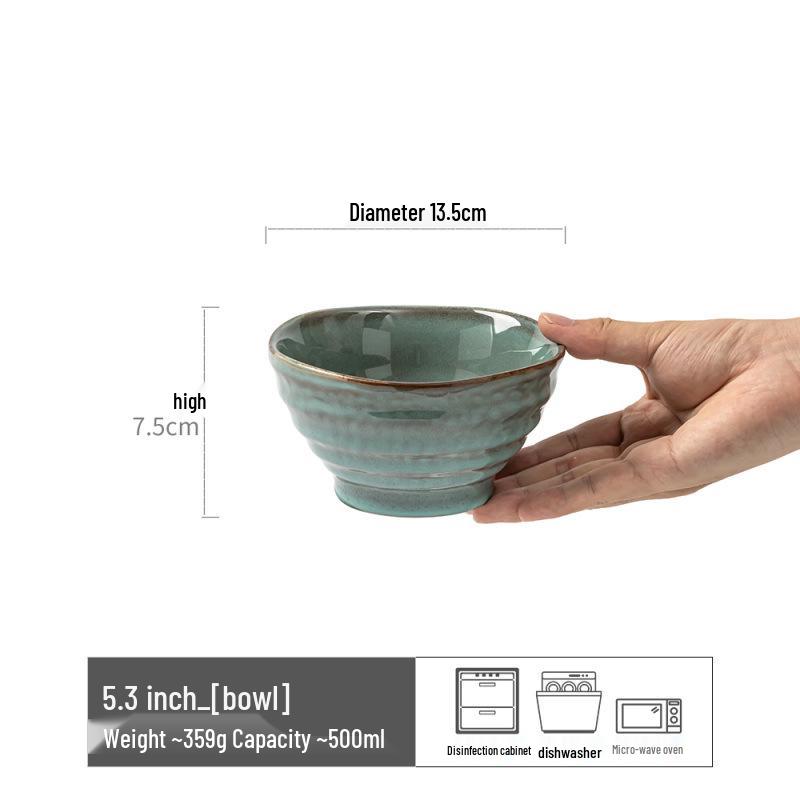 Japanese Retro Ceramic Irregular-Shape Bowl with Kiln-Changed Glaze - Ideal for Rice, Congee, or Noodles