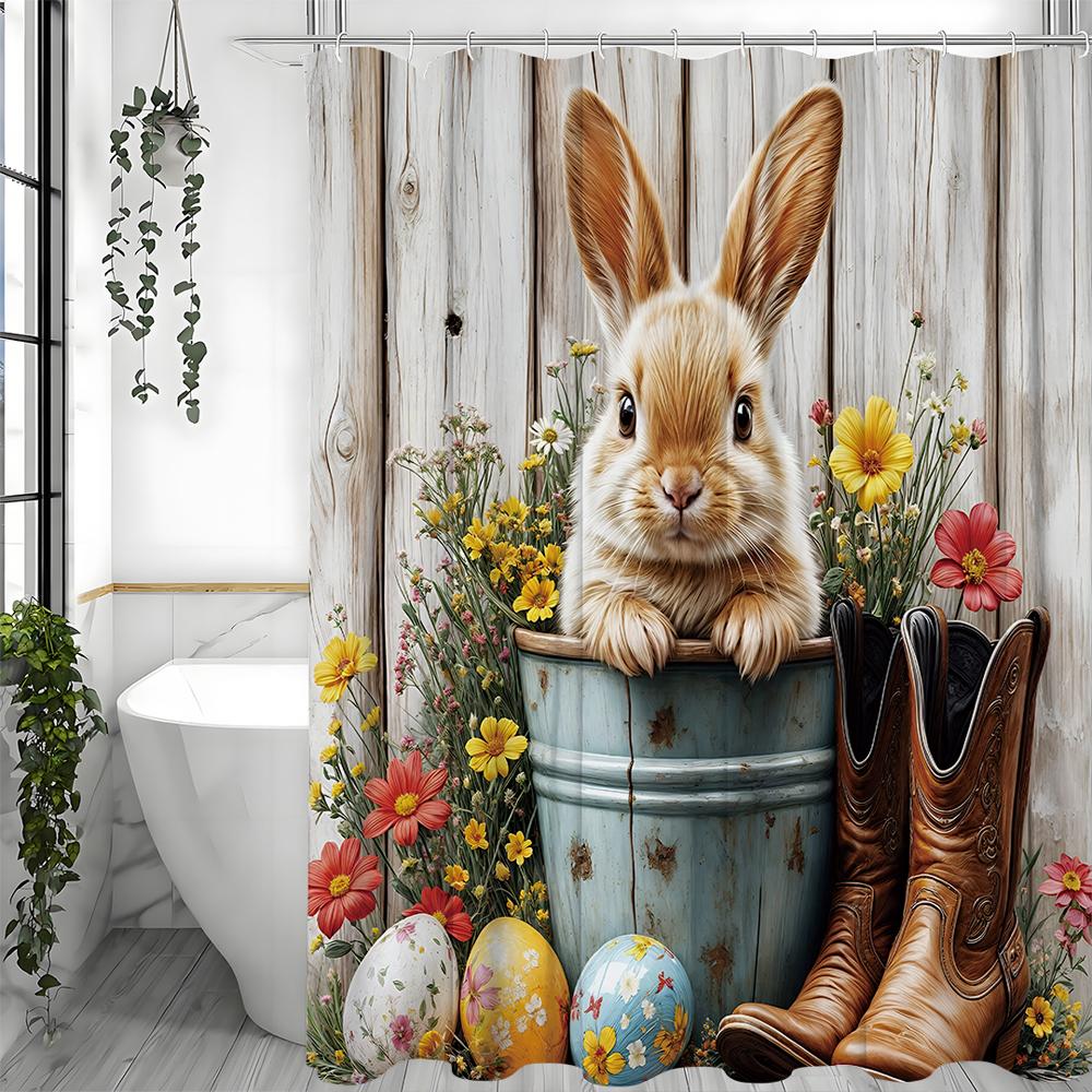 

Милая шторка для душа с кроликом, Цветная шторка для душа с цветочным узором под дерево, весенняя, декоративная для ванной комнаты, Ва 90*180cm