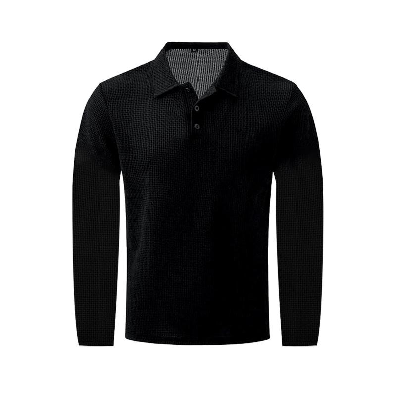 Men's Polo Shirts Fashion Solid Color Mens Long Sleeve Tops Button Mesh T-shirts Yahseng
