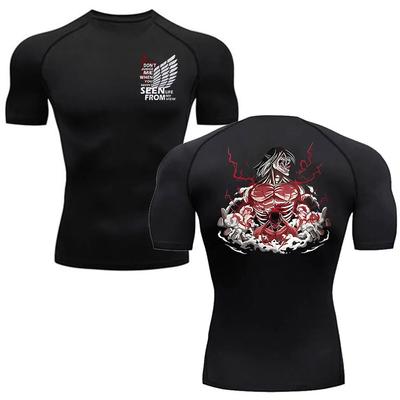 Herren Schnelltrocknend Stretch Tight Fitness Sportbekleidung Kurzarm Sommer Anime Print Kompression Sport T-Shirt S-3XL