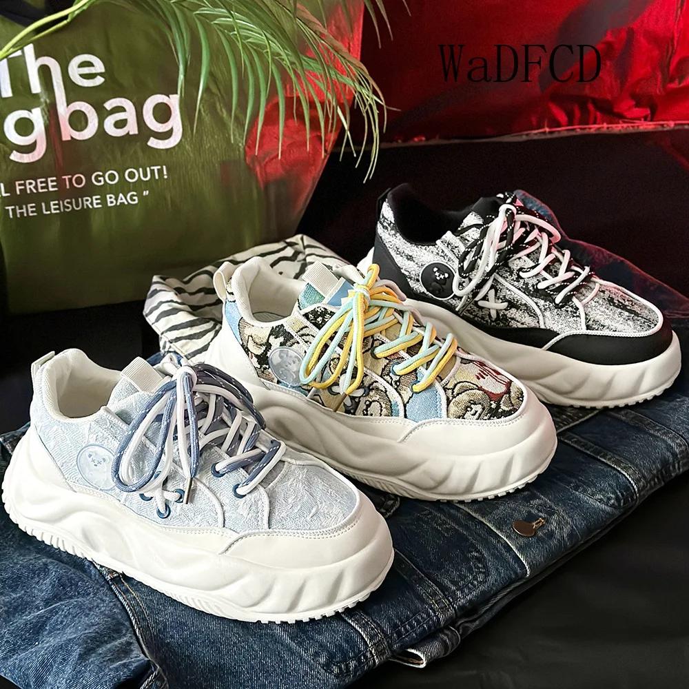 Klobige Sneaker Herren Designer Aufgelöste Sohle Board Schuhe Mode Lässig Leder Stoff Höhe Erhöht Flache Plateau Sportschuhe