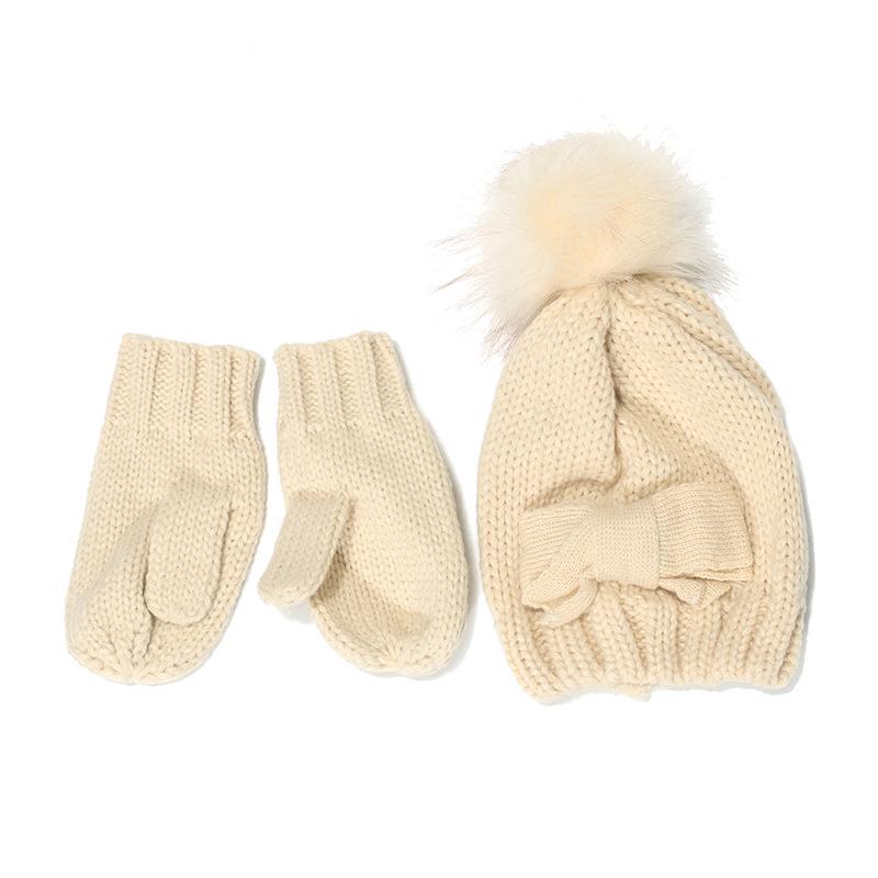Amazon wish new bow knitted hat boys and girls children hat gloves two-piece set children's winter