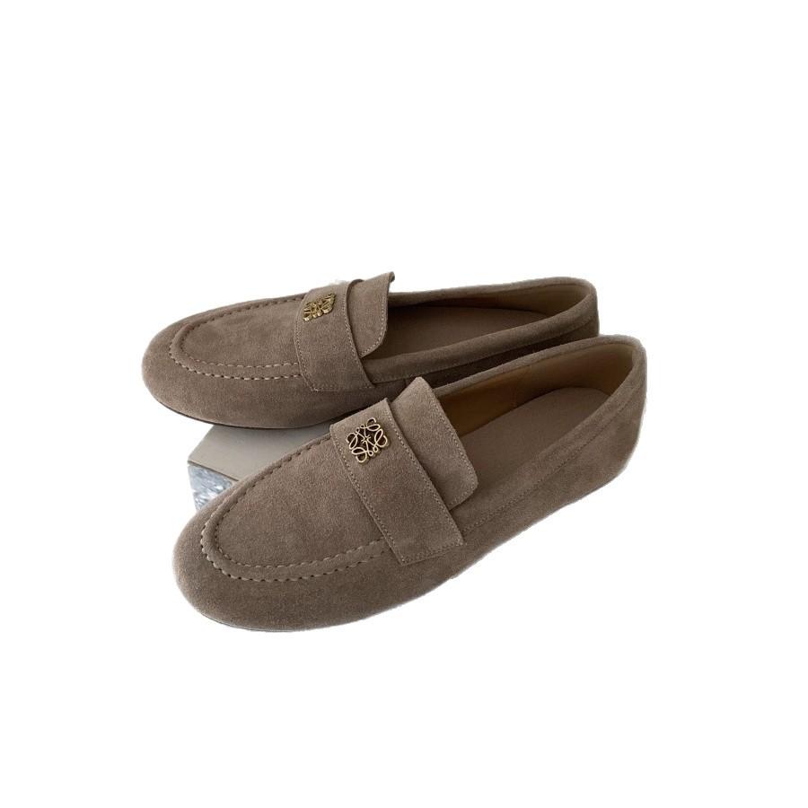 Leather Version~ Retro Round Head Loafers for Women Lazy People, One Pedal, Versatile Soft Sole Thick Heel Single Shoes, Medium Heel Small Leathe