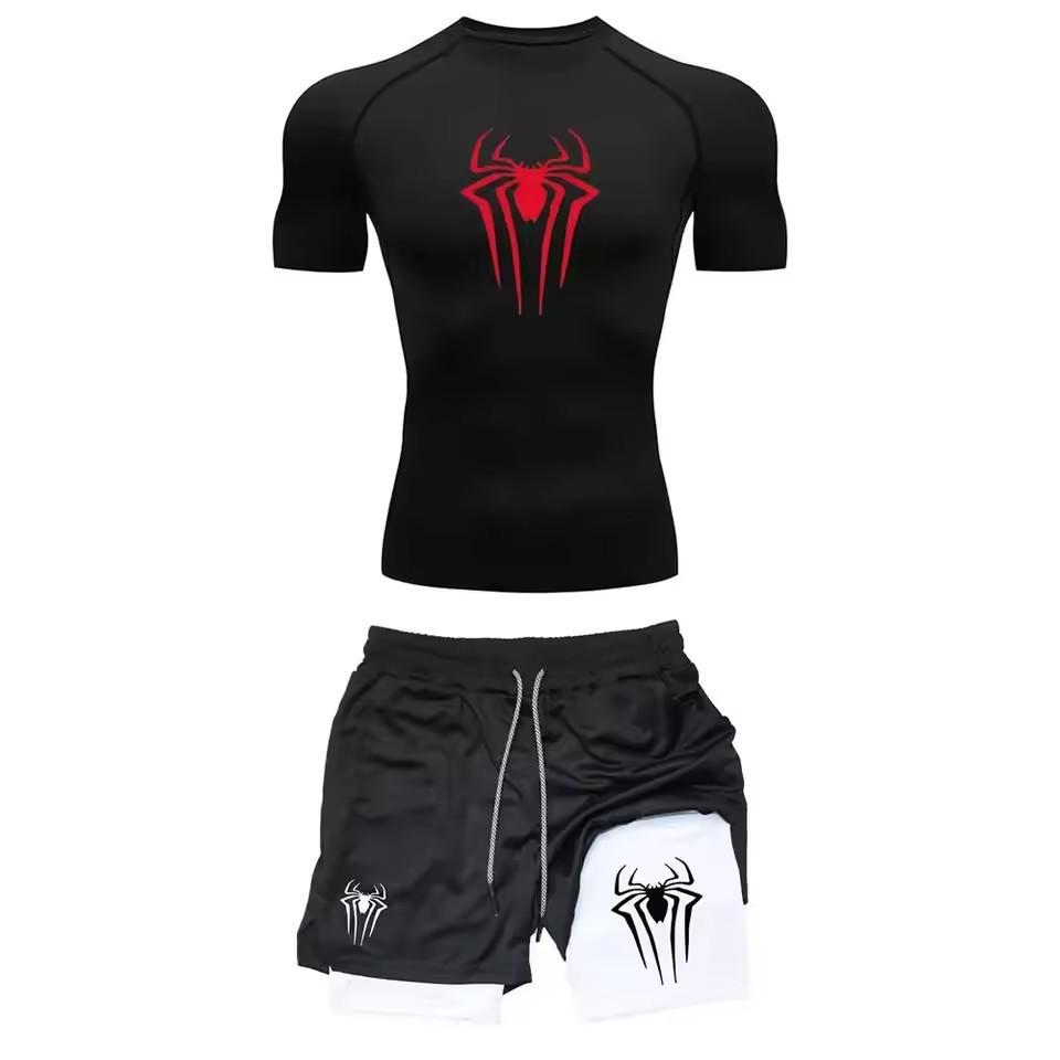 2025 Men's Spider Print Quick-Dry Fitness Set: Breathable Running Shorts & Sportswear