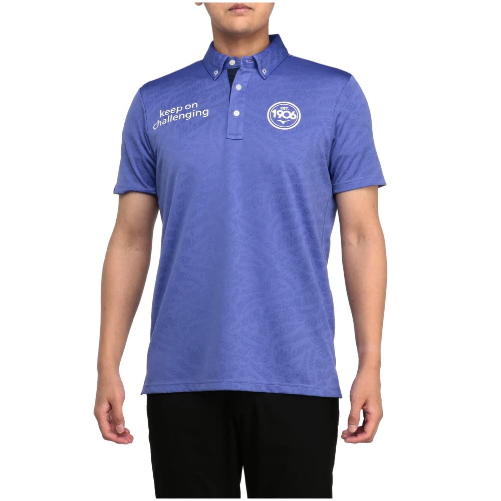 Mizuno Golf Wear Double Jacquard Short Sleeve Stretchable and Royal Size L Men's Button-Down Shirt, Sustainable, Blue, (E2MAA018)