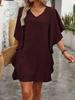 2026 Summer Women's Solid Color Loose Ruffle V-neck Dress - European & American Style
