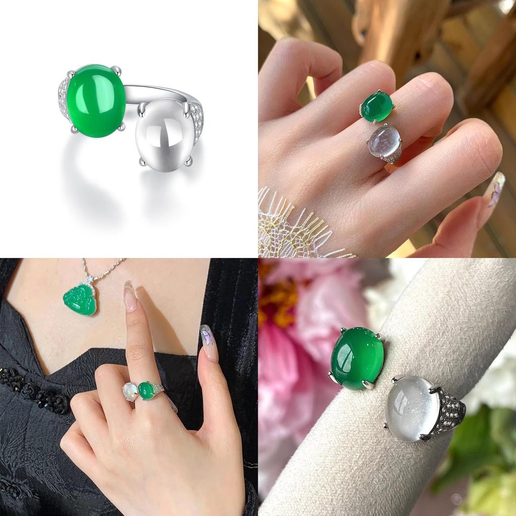 Chic 2024 Summer Fashionable Adjustable Flower Design Natural Jade Ring For Women