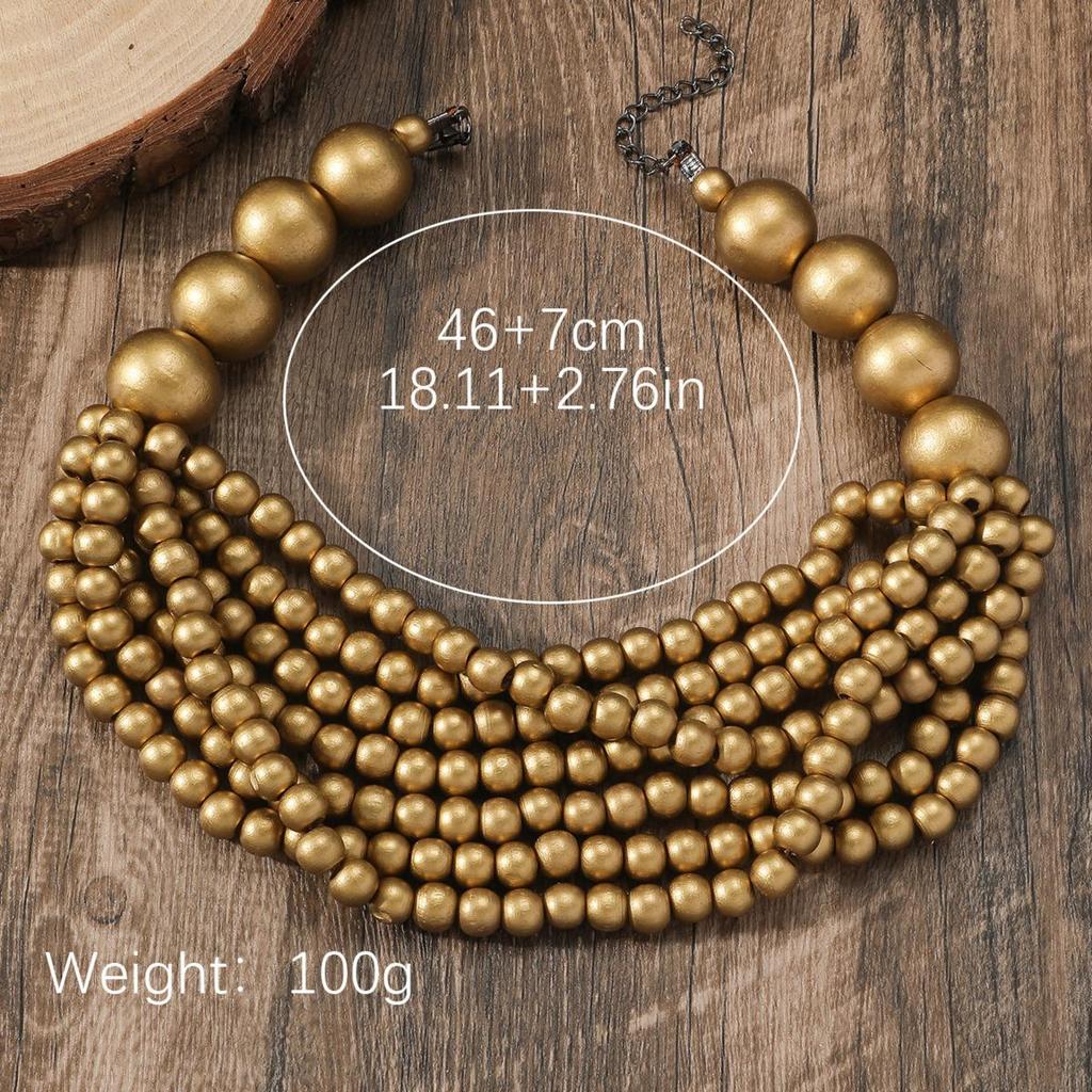 Collier Bavoir Bohème Multicouche en Bois Perlé Fait Main Style Africain pour Femmes Bijoux d'Été Accessoires Ras du Cou