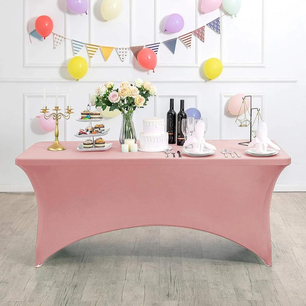 2 Pcs Spandex Table Cover for Standard Folding Tables Universal Rectangle Fitted Tablecloth Protector Wedding Banquet and Party