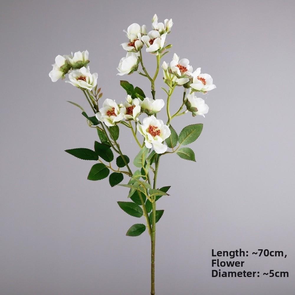 With Leaves Artificial Rose Flower Branch Multi-headed Rose Faux Flowers  Home Office Decor