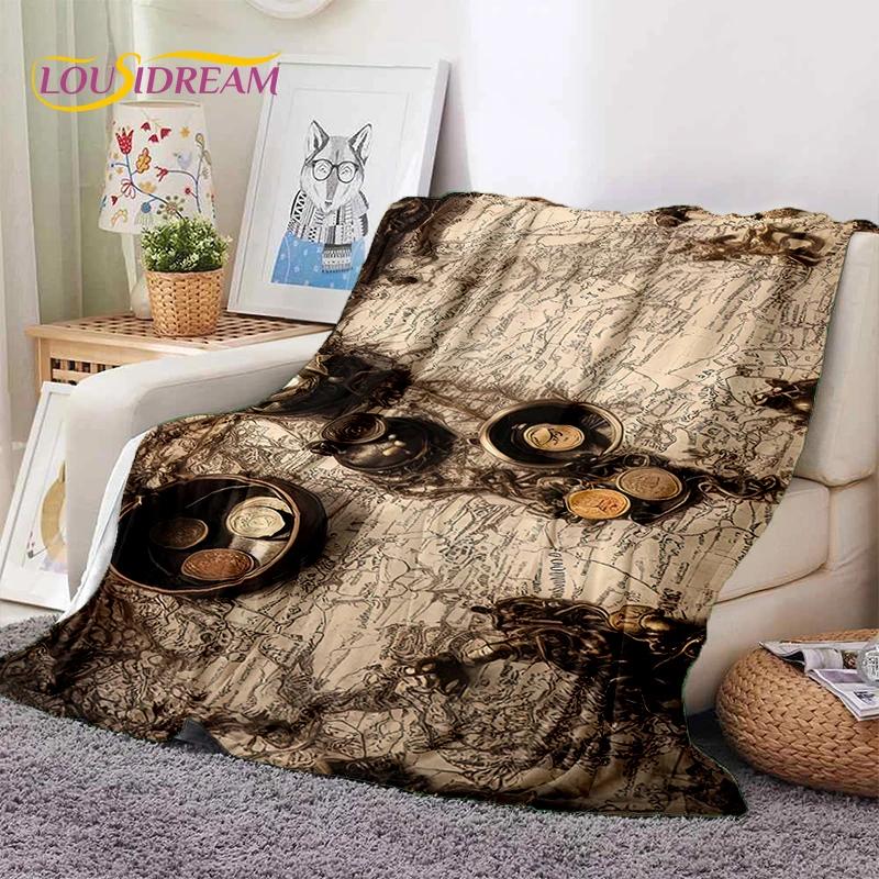 Retro Antike Seekarte Kraft Weltkarte Kompass Weiche Decke, Weiche Überwurfdecke für Zuhause Schlafzimmer Bett Sofa Abdeckung Kind