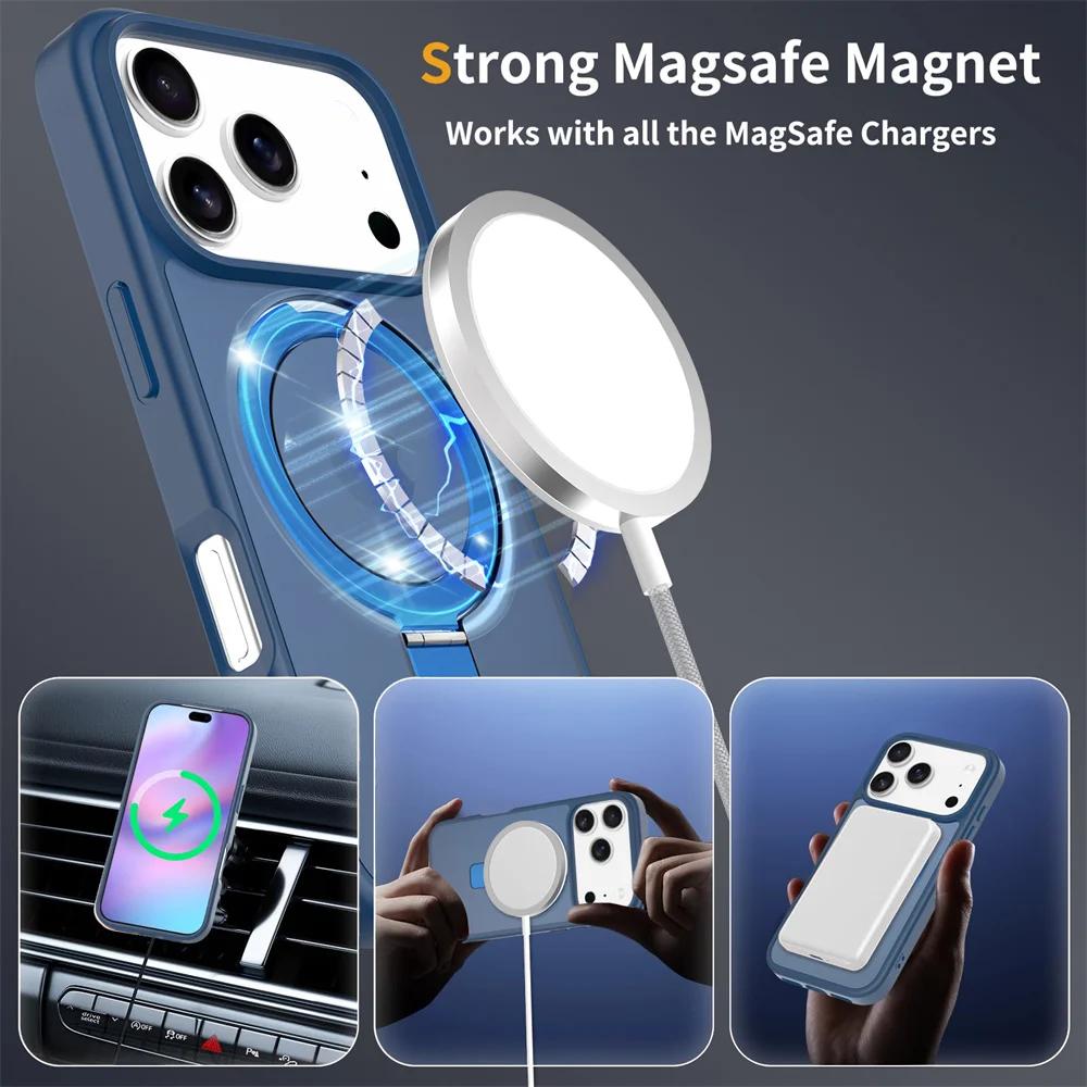 For Magsafe Fold Stand Magnetic Phone Case For iPhone 17 Air 16 15 16E 14 13 12 Pro Max Frosted Translucent Hard Cover