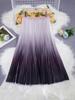 Women's Spring/Summer Elegant Pleated Skirt with Rhinestone Gradient Design