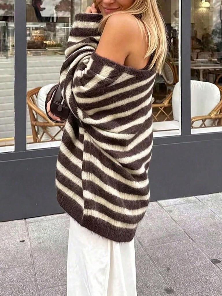2026 Autumn/Winter Striped Loose Knit Cardigan Sweater - Retro Lazy Style Top