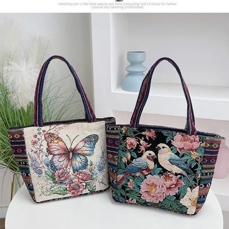 Bohemian Fabric Tote Bag With Contrasting Colors And Inner Zipper Pocket For Women