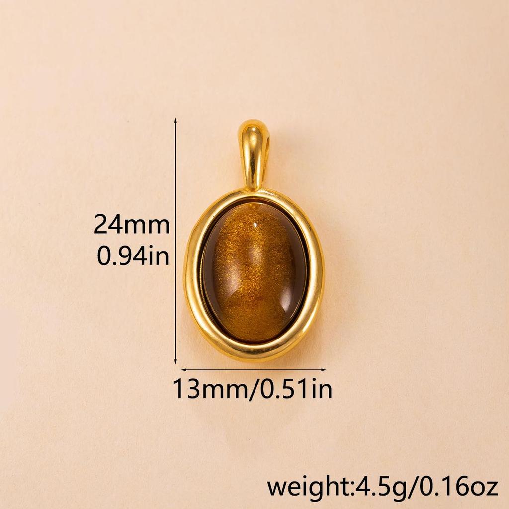 Exaggerated Geometric Tiger Eye Stone Pendant Necklace In Stainless Steel