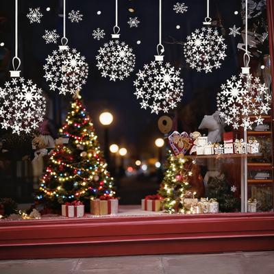 Jul Snöflinga Fönsterklistermärken Stora Vita Snöflinga Fönsterdekaler Vinter PVC Dekaler för Glas Inomhus Högtidsdekoration