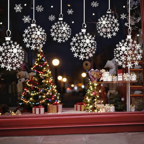 Świąteczne Naklejki na Okno Płatki Śniegu Duże Białe Naklejki na Okno Płatki Śniegu Zimowe Naklejki PCV na Szkło Dekoracja Świąteczna Wewnętrzna