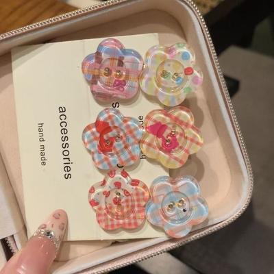 4pcs Cute Jelly Color-block Flower Hair Clip Sweet Girl Candy Duck Mouth Clip Ins Edge Clip Small Fresh Hairpin