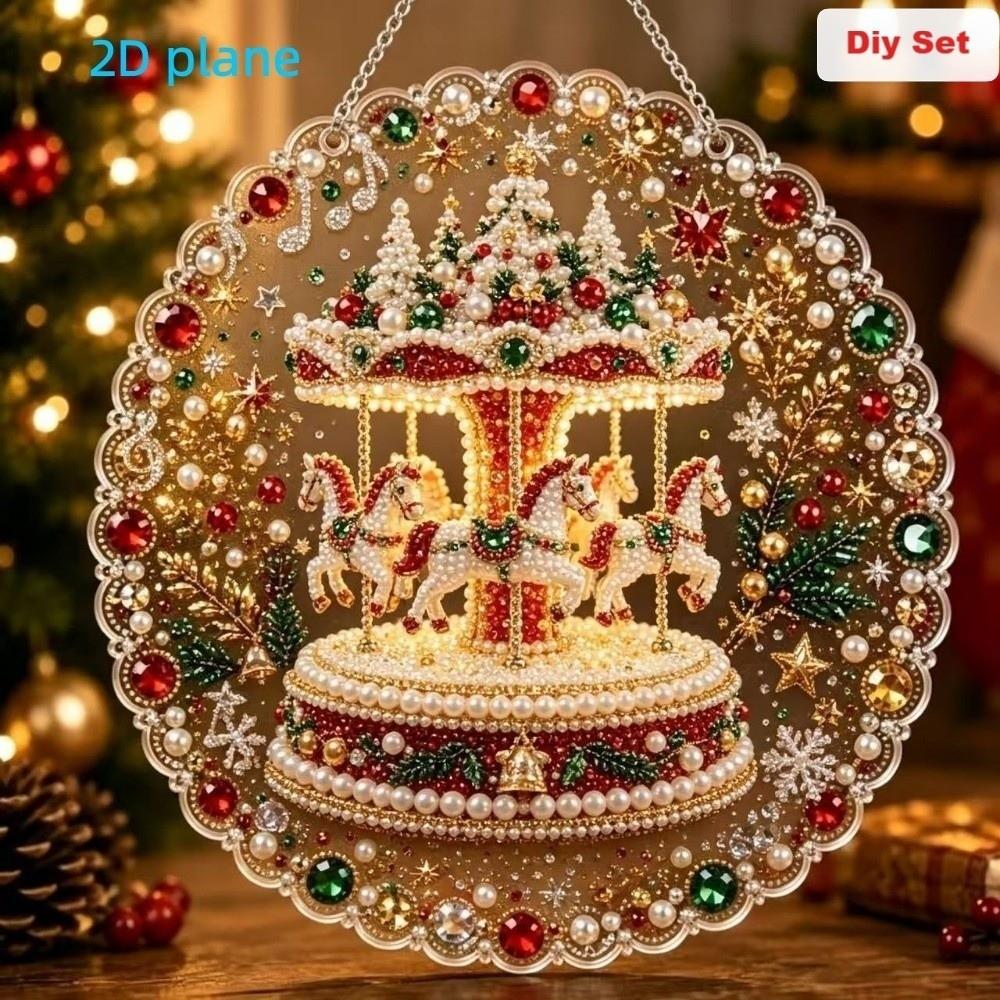2D Flat Acrylic DIY  Painting Pendant Round Santa Beaded Sun Catcher  Holiday Party