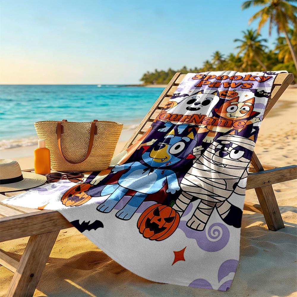 Bluey Customized Name Beach Towel High Absorbency & Quick-Dry Suitable for Swimming Gym Camping Yoga Vacation