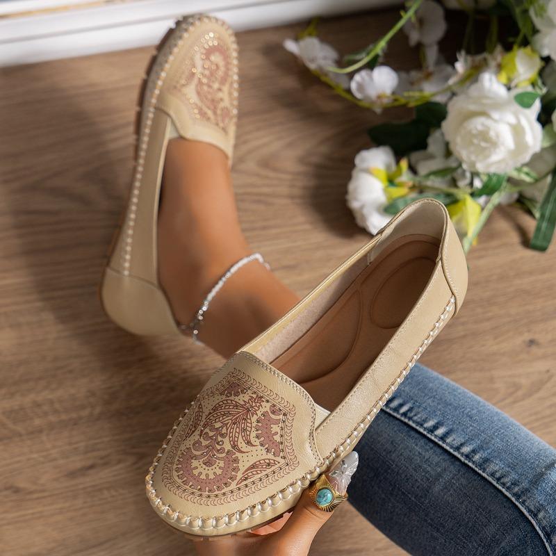 Large Size Laser Stitching Retro Women's Loafers Flat Shoes Comfortable Walking Korean Version Fashion Retro Style