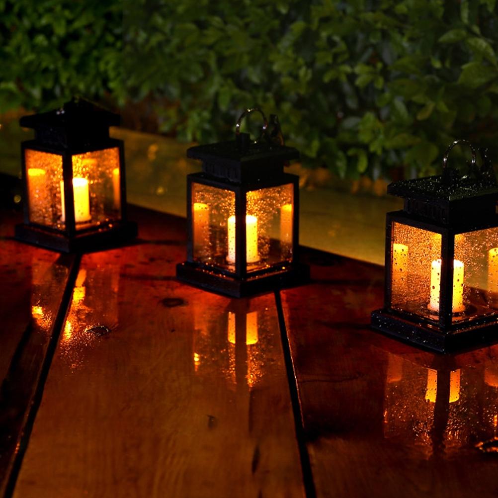 LED Outdoor Solar Lantern Garden Hanging Solar Lamp with Decorative Candle Solar Lamps Waterproof Decorative Lights
