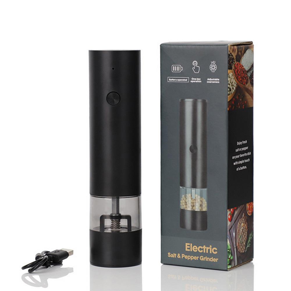 

USB перезаряжаемая электрическая мельница для соли и перца с регулируемой степенью помола, мельница для свежемолотого перца, кухонный инструмент чёрный