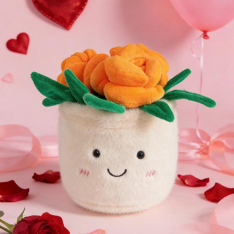 Cartoon Rose Plush Toy Couple Desktop Ornament - Valentine's Day Gift